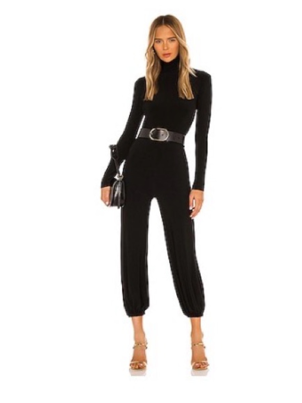 Norma Kamali Black Turtleneck Jogger Jumpsuit